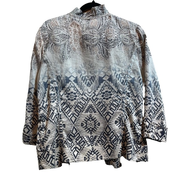 Chico's Linen Blend Cardigan Paisley 3/4 Sleeve Open Front Cardigan Women M - Picture 2 of 4
